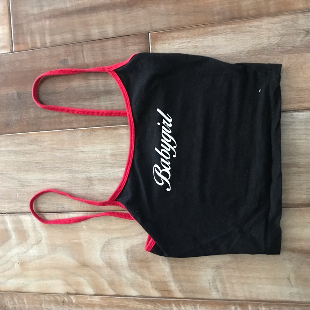 black “baby girl” cropped tank top